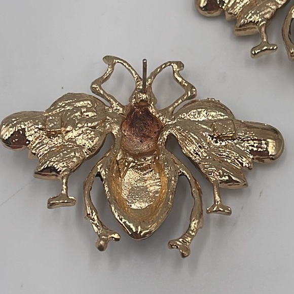 Golden & Black Vintage Bee Earrings - Picture 7 of 8